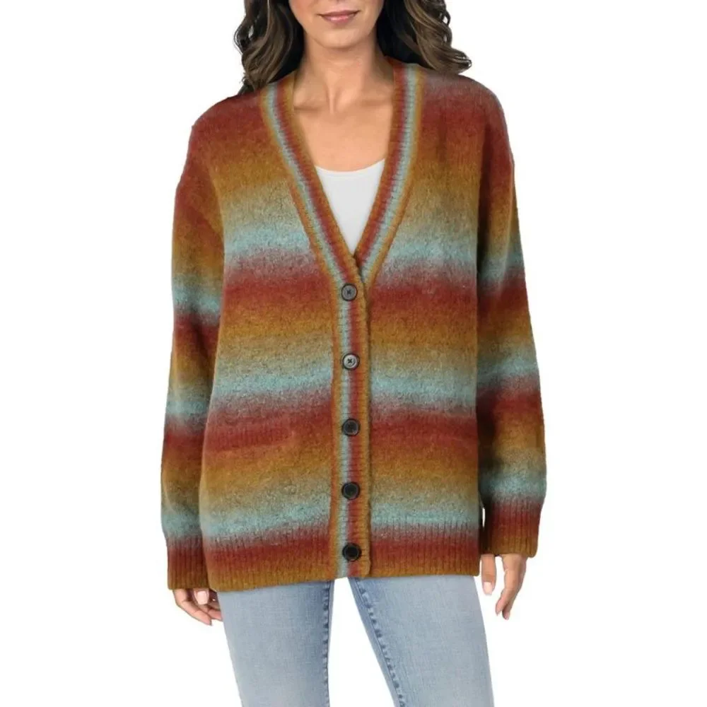 RE/DONE Womens 90's Brown Striped Oversized Cardigan Cardigan Sweater